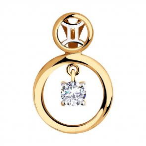 Золотая подвеска SOKOLOV с подвижным фианитом знак зодиака близнецы 035864 фото