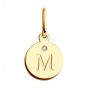 Золотая подвеска-буква М SOKOLOV с фианитом 036384 фото