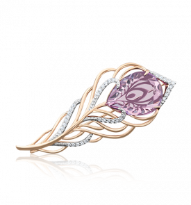 Золотая брошь Platina с фианитом и аметистом 04-0146-00-209-1110-46 фото