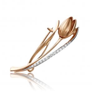 Брошь  из красного золота Platina с фианитом 04-0215-00-401-1110-03 фото