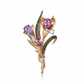 Золотая брошь Platina с аметистом и хромдиопсидом 04-0247-00-709-1110-57 фото