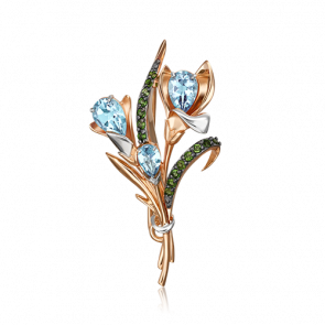 Золотая брошь Platina с топазом и хромдиопсидом 04-0247-00-713-1110-57 фото