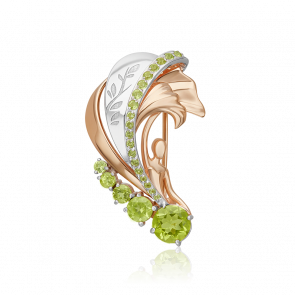 Брошь из комбинированного золота Platina с хризолитом 04-0290-00-205-1111 фото