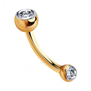 Золотой пирсинг в бровь Золотые узоры с цирконием 04-05-0012-00 фото