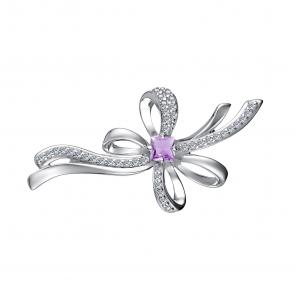 Серебряная брошь АЛЬКОР с фианитом и аметистом 04-3605/00АМ-00 фото