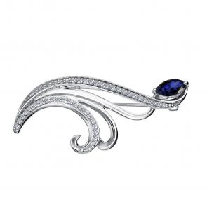Серебряная брошь АЛЬКОР с фианитом и гидротермальным сапфиром 04-3606/0ГТС-00 фото