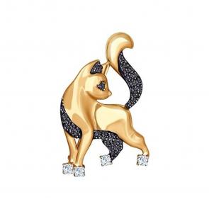 Золотая брошь SOKOLOV с фианитом 040198 фото