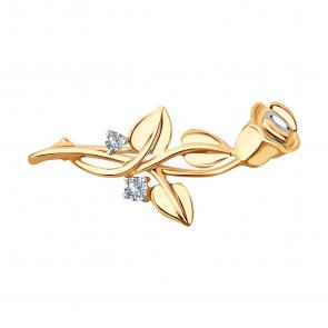 Золотая брошь SOKOLOV с фианитом 040202 фото