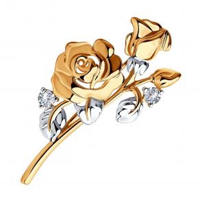 Золотая брошь SOKOLOV с фианитом 040225 фото