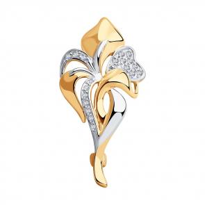 Золотая брошь SOKOLOV с фианитом 040274 фото