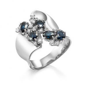 Кольцо из белого золота Мастер Бриллиант с бриллиантом и сапфиром 05M1-106-596-02 фото