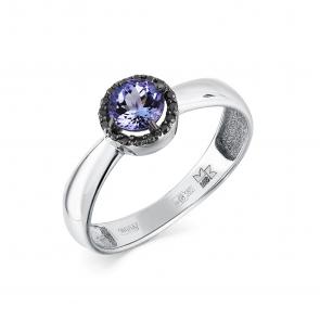 Кольцо из белого золота Мастер Бриллиант с танзанитом и чёрным бриллиантом 05M1-207703-00-55 фото