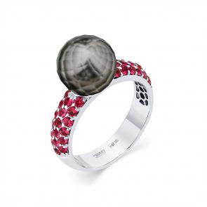 Кольцо из белого золота Мастер Бриллиант с жемчугом и шпинелью 05M1-208859-00-55 фото