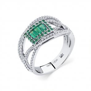 Кольцо из белого золота Мастер Бриллиант с бриллиантом и изумрудом 05M1-208860-00-01 фото