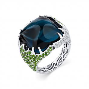 Кольцо из белого золота Мастер Бриллиант с бриллиантом, Лондон топазом и турмалином 05M1-208889-00-55 фото