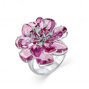 Кольцо из белого золота Мастер Бриллиант с бриллиантом, рубином и сапфиром 05M1-208914-00-45 фото