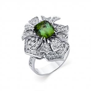 Кольцо из белого золота Мастер Бриллиант с бриллиантом и турмалином 05M1-208956-00-18 фото