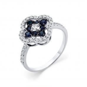 Кольцо из белого золота Мастер Бриллиант с бриллиантом и сапфиром 05M1-208989-00-02 фото