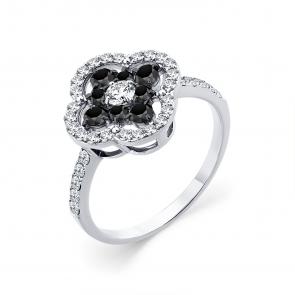 Кольцо из белого золота Мастер Бриллиант с бриллиантом и чёрным бриллиантом 05M1-208989-00-55 фото