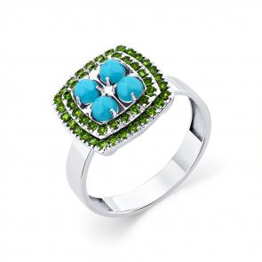 Кольцо из белого золота Мастер Бриллиант с бирюзой и хромдиопсидом 05M1-209054-00-55 фото