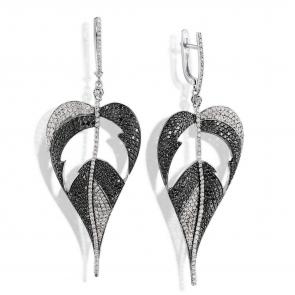 Серьги из белого золота Мастер Бриллиант с бриллиантом и чёрным бриллиантом 05M2-107-638-56 фото