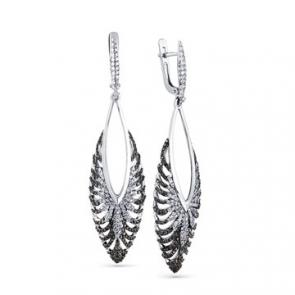 Серьги из белого золота Мастер Бриллиант с бриллиантом и чёрным бриллиантом 05M2-107-790-55 фото