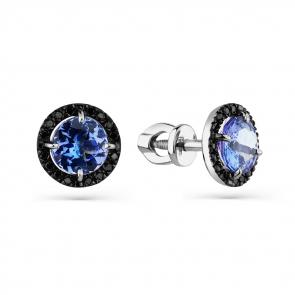 Серьги из белого золота Мастер Бриллиант с танзанитом и чёрным бриллиантом 05M2-202138-00-55 фото