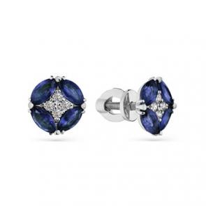 Серьги из белого золота Мастер Бриллиант с бриллиантом и сапфиром 05M2-202140-00-02 фото