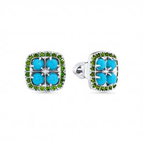 Серьги из белого золота Мастер Бриллиант с бирюзой и хромдиопсидом 05M2-202239-00-55 фото