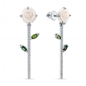 Серьги из белого золота Мастер Бриллиант с бриллиантом, перламутром и турмалином 05M2-202313-00-55 фото