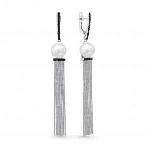 Серьги из белого золота Мастер Бриллиант с жемчугом и чёрным бриллиантом 05M2-207301-00-55 фото