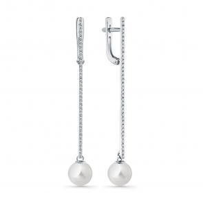 Серьги из белого золота Мастер Бриллиант с бриллиантом и жемчугом 05M2-207597-00-28 фото