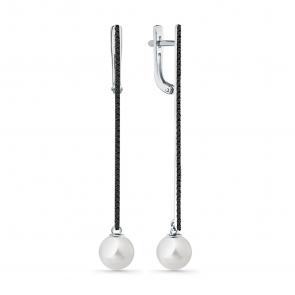 Серьги из белого золота Мастер Бриллиант с жемчугом и чёрным бриллиантом 05M2-207597-00-55 фото