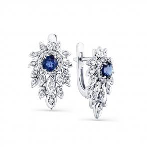 Серьги из белого золота Мастер Бриллиант с бриллиантом и сапфиром 05M2-207825-00-02 фото