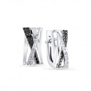 Серьги из белого золота Мастер Бриллиант с бриллиантом и чёрным бриллиантом 05M2-207850-00-55 фото