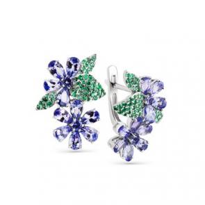Серьги из белого золота Мастер Бриллиант с изумрудом и танзанитом 05M2-207919-00-55 фото