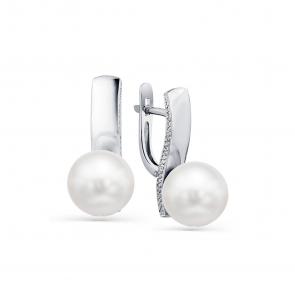 Серьги из белого золота Мастер Бриллиант с бриллиантом и жемчугом 05M2-207985-01-28 фото