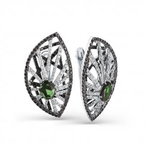 Серьги из белого золота Мастер Бриллиант с бриллиантом, турмалином и чёрным бриллиантом 05M2-208234-00-55 фото