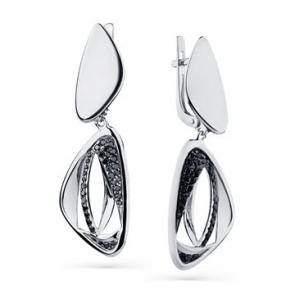 Серьги из белого золота Мастер Бриллиант с чёрным бриллиантом 05M2-208347-00-48 фото