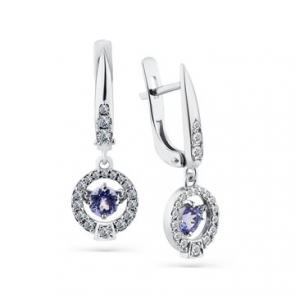 Серьги из белого золота Мастер Бриллиант с танцующим бриллиантом и танзанитом 05M2-208442-00-31 фото