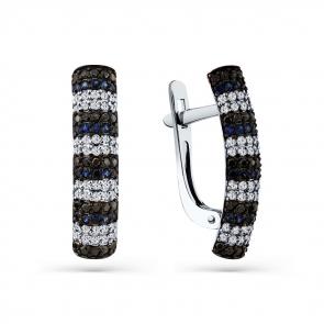 Серьги из белого золота Мастер Бриллиант с бриллиантом, сапфиром и чёрным бриллиантом 05M2-208493-00-55 фото