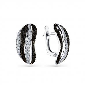 Серьги из белого золота Мастер Бриллиант с бриллиантом и чёрным бриллиантом 05M2-208622-00-55 фото