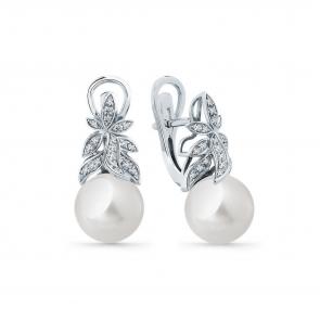Серьги из белого золота Мастер Бриллиант с бриллиантом и жемчугом 05M2-208695-01-28 фото