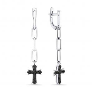 Серьги-кресты из белого золота Мастер Бриллиант с черным бриллиантом 05M2-209179-00-48 фото