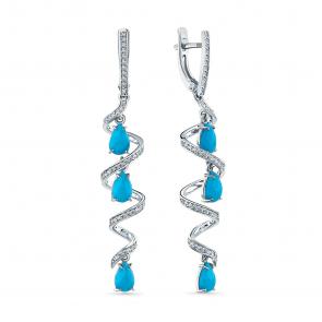 Серьги из белого золота Мастер Бриллиант с бриллиантом и бирюзой 05M2-209378-00-38 фото