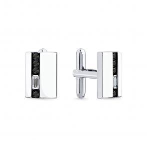 Запонки из белого золота Мастер Бриллиант с бриллиантом и чёрным бриллиантом 05M4-240025-00-55 фото