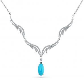 Колье из белого золота Мастер Бриллиант с бриллиантом и бирюзой 05M6-260474-00-38 фото