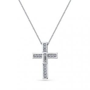 Колье Крест из белого золота Мастер Бриллиант с бриллиантом 05M6-260524-00-00 фото
