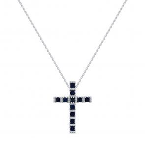 Колье-крест из белого золота Мастер Бриллиант с сапфиром и бриллиантом 05M6-260824-00-02 фото