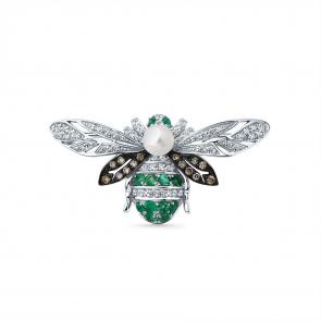 Брошь из белого золота Мастер Бриллиант с бриллиантом, изумрудом, жемчугом и коньячным бриллиантом 05M7-270403-00-55 фото